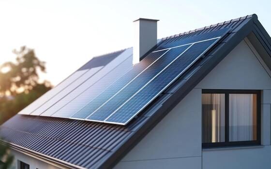 Solar panels and a new shingle roof on a residential home